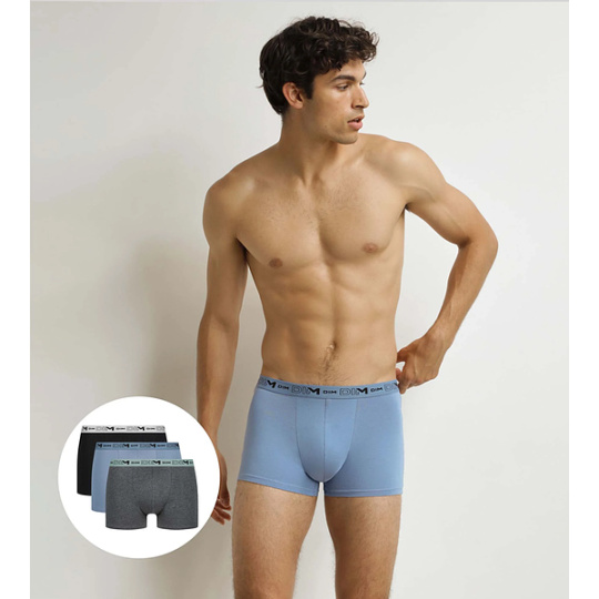 DIM COTTON STRETCH BIO BOXER 3x - Pánské boxerky z bio bavlny 3ks - šedá - modrá - černá
