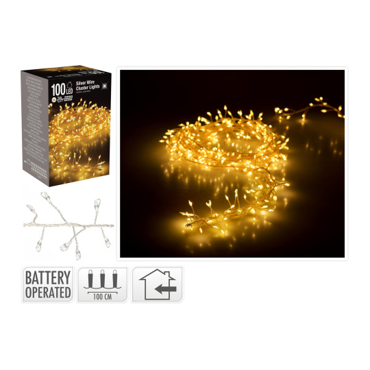 osvětlení vánoční 1m 100LED teplá BÍ, drát