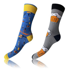 CRAZY SOCKS 2x - Veselé ponožky 2 páry - šedá - žlutá - modrá