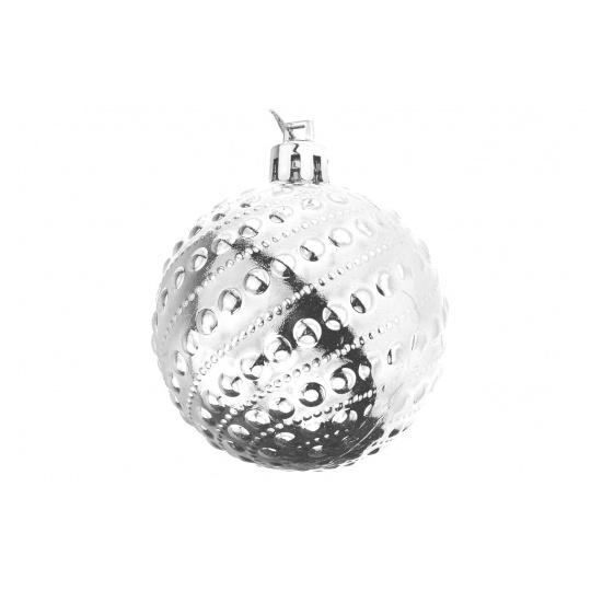 Vánoční koulička (6cm) - Stříbrná, s bouličkama, 1ks