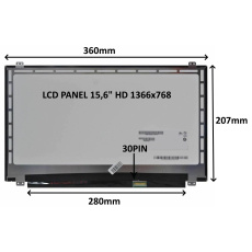 LCD PANEL 15,6'' HD 1366x768 30PIN LESKLÝ / ÚCHYTY NAHOŘE A DOLE