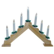 svícen vánoční el. 7 svíček,teplá BÍ,jehlan,dřev.přírodní,do zásuvky