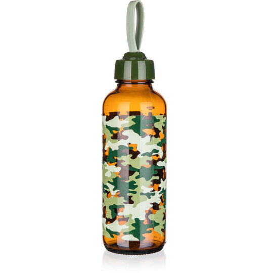 láhev na pití 450ml MANON sklo/PH HN,camouflage,s poutkem