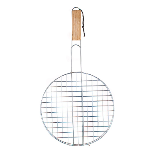 mřížka opékací kulatá pr.30cm BBQ, dřev. rukojeť