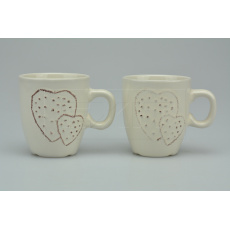 Set 2ks keramických šálků na kávu SIAKI srdce - Krémově bílý