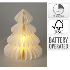 dekorace STROM 28cm 6LED papír BÍ, s časovačem dekorace STROM 28cm 6LED papír BÍ, s časovačem