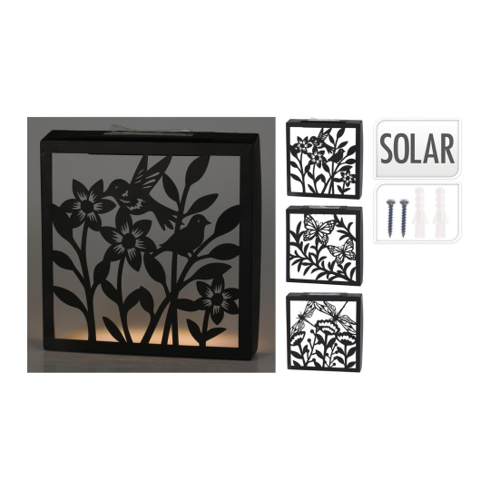 dekorace na zeď čtver.solární LED 26x26x5cm kov.ČER