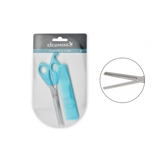 Kadeřnické prostříhávací nůžky na doma, modré