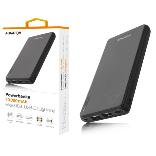 ALIGATOR PB1000, 10000mAh 3v1, micro/iPh/USB-C, černá