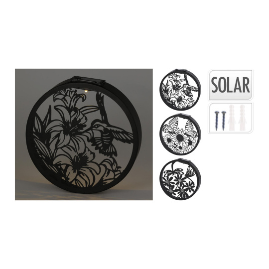 dekorace na zeď kruh.solární LED pr.25x5cm kov.ČER