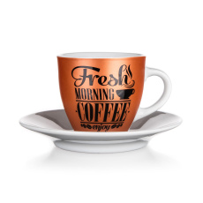 šálek + podšálek 90ml FRESH MORNING COFFEE keramický šálek + podšálek 90ml FRESH MORNING COFFEE keramický