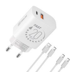OBAL:ME Cestovní Nabíječka USB-A + USB-C 20W + 2x kabel 1m White OBAL:ME Cestovní Nabíječka USB-A + USB-C 20W + 2x kabel 1m White