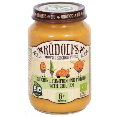 Rudolfs BIO Cuketa, dýně, brambory s kuřecím masem 190 g Rudolfs BIO Cuketa, dýně, brambory s kuřecím masem 190 g