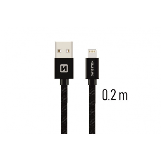 Datový kabel Swissten Textile USB / Lightning 0,2 m černý