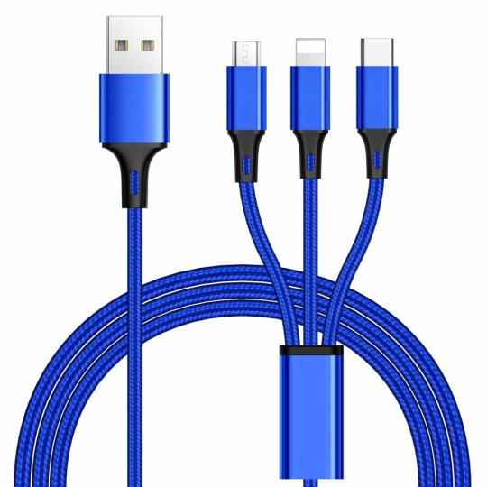 PremiumCord 3 in 1 USB kabel, 3 konektory USB typ C + micro USB + Lightning pro Apple, 1.2m