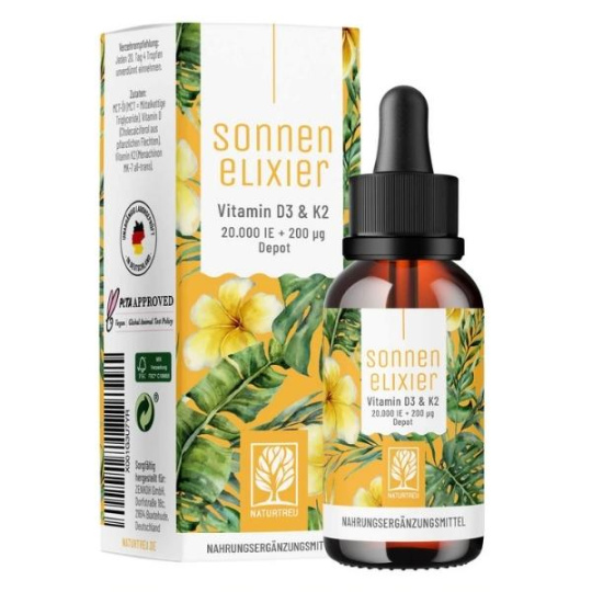 Naturtreu Sluneční elixír Vitamin D3 & K2 MK7 vegan kapky, 30 ml>