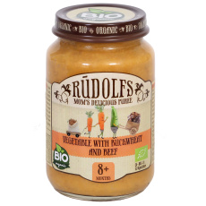 Rudolfs BIO Zelenina s pohankou a hovězím masem 190 g (od 8 měsíců) Rudolfs BIO Zelenina s pohankou a hovězím masem 190 g (od 8 měsíců)