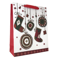 Dárková vánoční taška motiv Vánoční punčochy - červený pruh 40x30x12cm