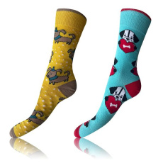 CRAZY SOCKS 2x - Veselé ponožky 2 páry - světle modrá - žlutá