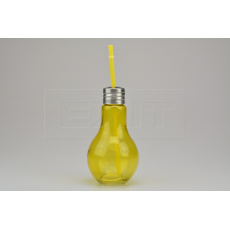 Sklenička na drink s plechovým víčkem a brčkem - Žlutá žárovka