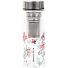 Yoko Design skleněná láhev se sítkem na čaj 350ml růžová