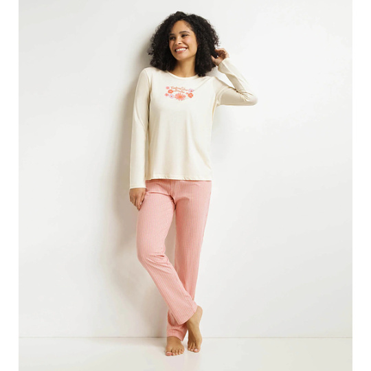 DIM FASHION PYJAMA SET - Dámské pyžamo set - bílá - růžová