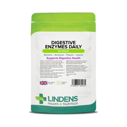 LINDENS Health + Nutrition Trávicí enzymy, 90 tablet>