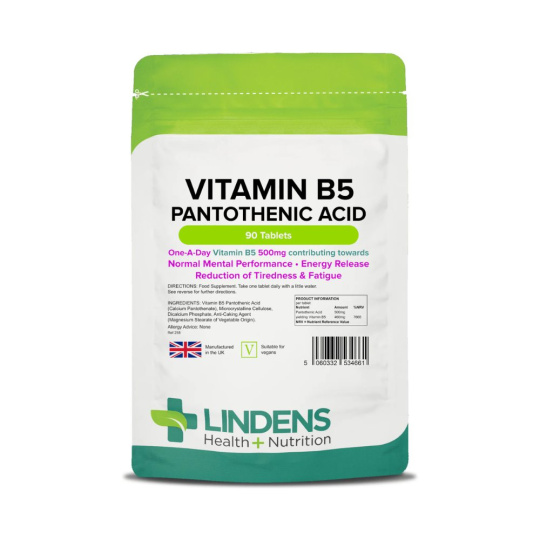 LINDENS Health + Nutrition Vitamín B5 – Kyselina pantotenová 500 mg, 90 tablet>