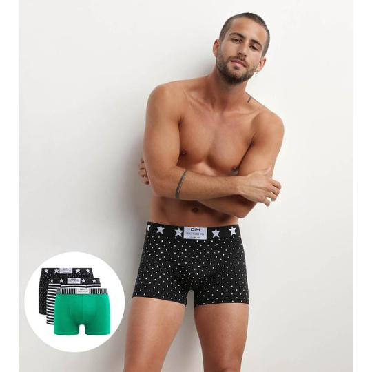 DIM VIBES BOXER 3x - Pánské módní boxerky 3 ks - bílá - zelená - černá