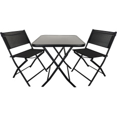 set zahradní ocel/textilén/sklo stůl + 2 židle ČER