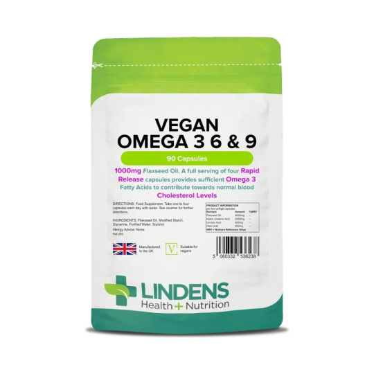 LINDENS Health + Nutrition Vegan Omega 3 6 & 9 1000 mg, 90 kapslí>
