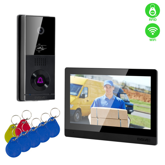 EVOLVEO DoorPhone AHD10, Sada domácího WiFi videotelefonu s ovládáním dveří a RFID, černý 10'' monito