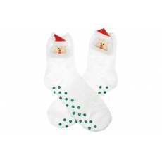 Teplé ponožky s protiskluzovou podrážkou - Santa, vel.38-39, bílé