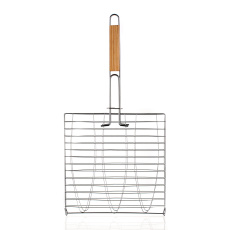 opékač na 3 ryby 58x25x7cm BBQ, dřev. rukojeť opékač na 3 ryby 58x25x7cm BBQ, dřev. rukojeť