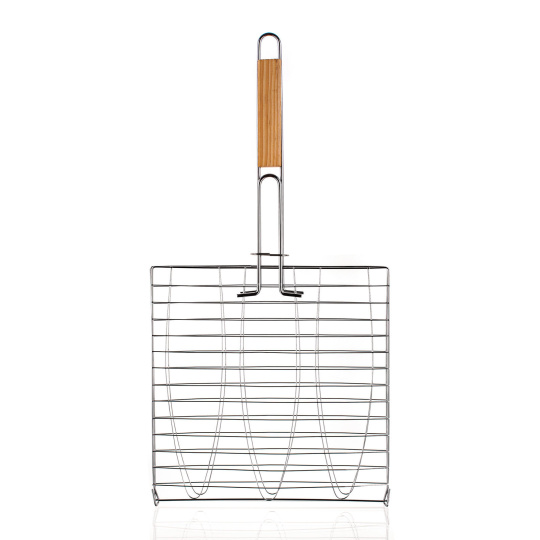 opékač na 3 ryby 58x25x7cm BBQ, dřev. rukojeť