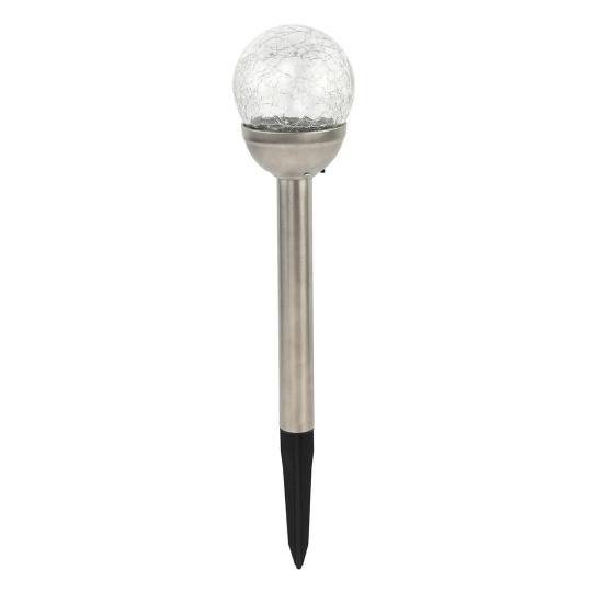 lampa solární KOULE 7,8cm, v.38cm, 1LED, čirá, nerez/sklo/PH