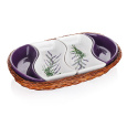 miska sada 4díl. 30,5x18,5cm LAVENDER, v košíku, keramika/proutí