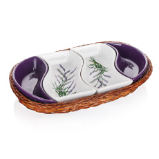miska sada 4díl. 30,5x18,5cm LAVENDER, v košíku, keramika/proutí miska sada 4díl. 30,5x18,5cm LAVENDER, v košíku, keramika/proutí