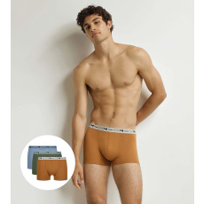 DIM COTTON STRETCH BIO BOXER 3x - Pánské boxerky z bio bavlny 3ks - oranžová - tmavě zelená - světle hnědá