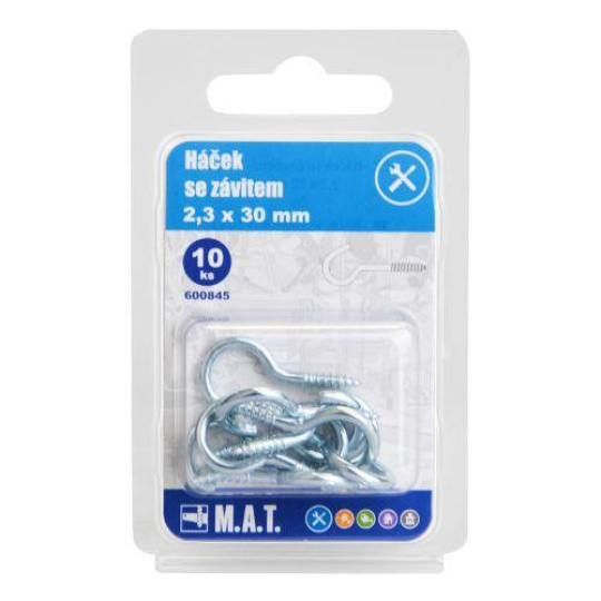 háček se závitem 30x2,3mm Zn (10ks)