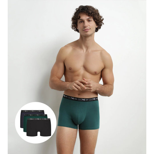 DIM COTTON STRETCH BOXER 3x - Pánské boxerky 3 ks - tmavě zelená - modrá - černá