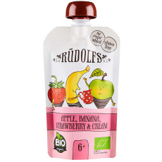 Rudolfs BIO kapsička Jablko, banán, jahoda se smetanou 110 g (od 6 měsíců) Rudolfs BIO kapsička Jablko, banán, jahoda se smetanou 110 g (od 6 měsíců)