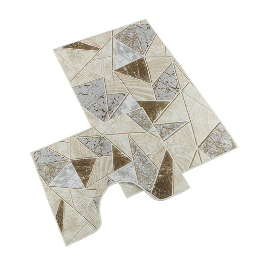 Koupelnová sada předložek 3D 60x100+60x50cm Mramorová dlažba béžová