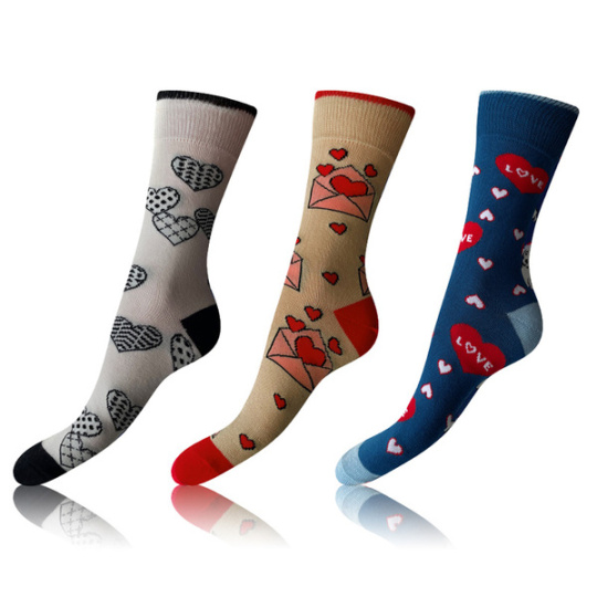 CRAZY SOCKS 3x - Zábavné crazy ponožky 3 páry - modrá - bílá - červená