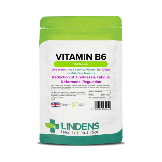 LINDENS Health + Nutrition Vitamín B6 (Pyridoxin hydrochlorid) 100 mg, 100 tablet>