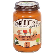 Rudolfs BIO Zelenina s těstovinami a kuřecím masem 190 g (od 8 měsíců) Rudolfs BIO Zelenina s těstovinami a kuřecím masem 190 g (od 8 měsíců)