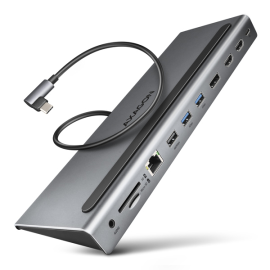 AXAGON HMC-4KX3 USB 5Gbps hub, 3x USB-A, 2x HDMI, DP, RJ-45, SD/microSD, audio, PD 100W, kabel 40cm