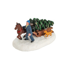 Vánoční stromek, pán s koněm a pes - figurka vánoční vesnice 12,5 cm.