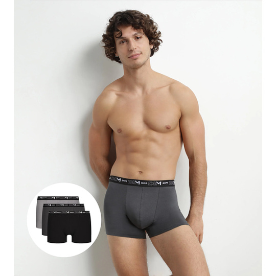 DIM COTTON STRETCH BOXER 3x - Pánské boxerky 3 ks - černá - šedá
