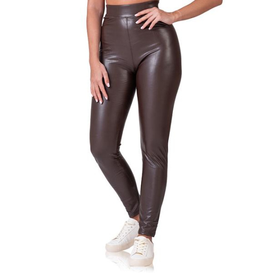 LEATHEROPTIC LEGGINGS - Dámské legíny koženého vzhledu - tmavě hnědá